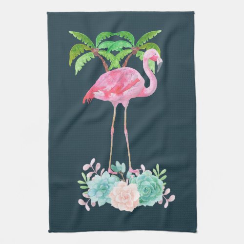 Pink Flamingo Palm trees and Floral Succulents Towel