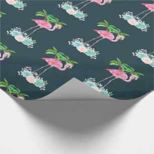 Pink Flamingo Palm trees and Floral Succulents Wrapping Paper