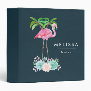 Pink Flamingo Palm trees and Succulents 3 Ring Binder