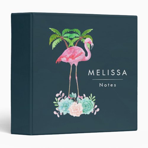 Pink Flamingo Palm trees and Succulents 3 Ring Binder