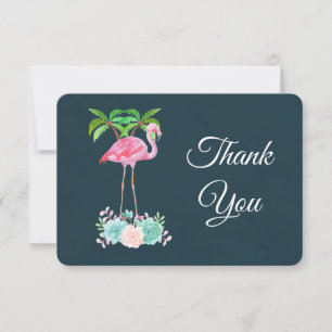 Pink Flamingo Palm trees and Succulents Thank You Card