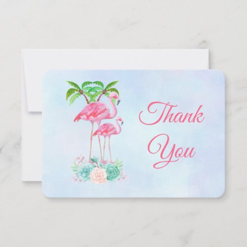 Pink Flamingo  Palm Trees Baby Shower Thanks Invitation