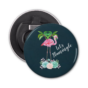 Pink Flamingo & Palm trees Let's Flamingle Bottle Opener