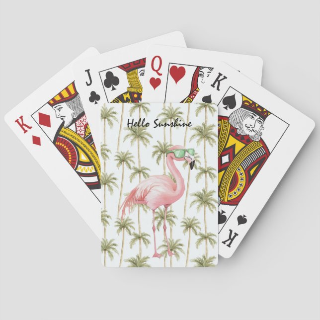 Pink Flamingo Palm Trees Poker Cards (Back)