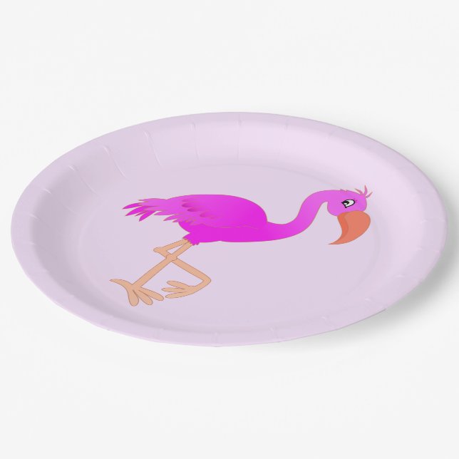 Pink Flamingo Paper Plates - Happy Party (Angled)