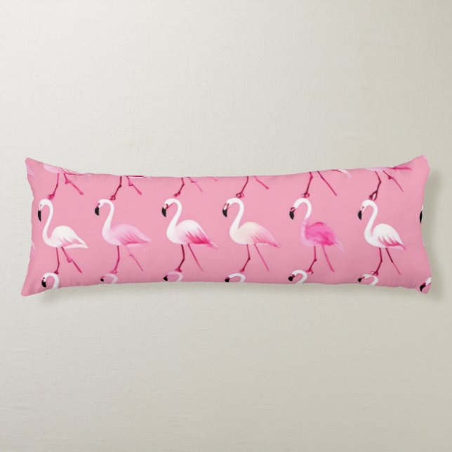 Pink Flamingo Paradise Watercolor Pattern Body Pillow (Front)