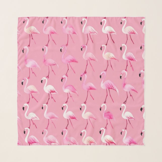 Pink Flamingo Paradise Watercolor Pattern Scarf (Front)