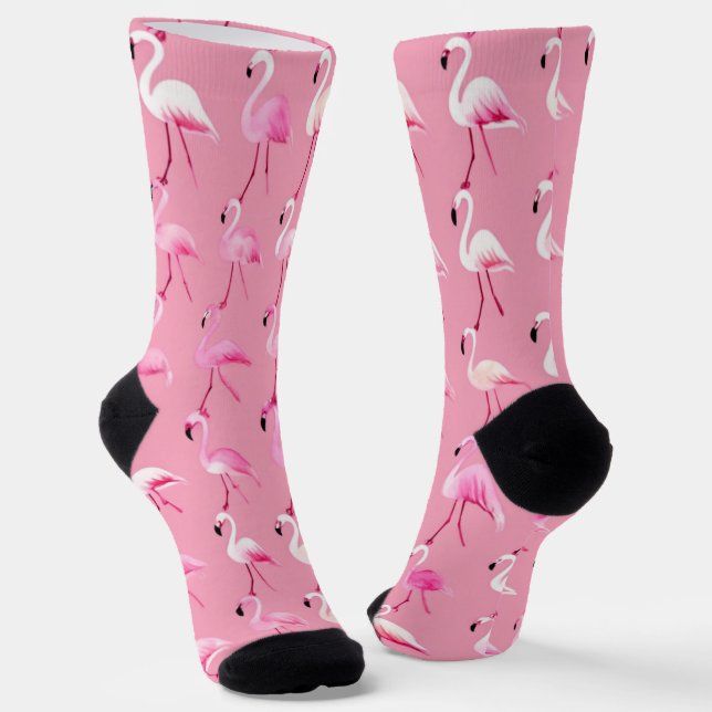 Pink Flamingo Paradise Watercolor Pattern Socks (Angled)