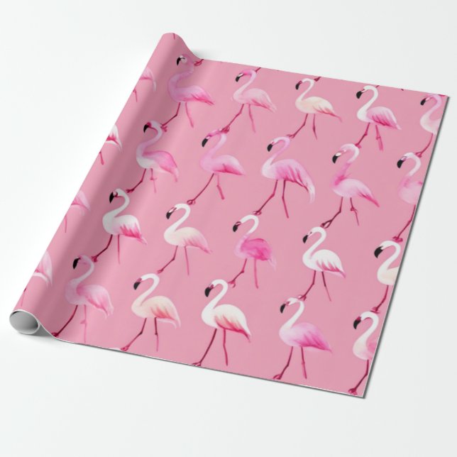 Pink Flamingo Paradise: Watercolor Pattern Wrapping Paper (Unrolled)