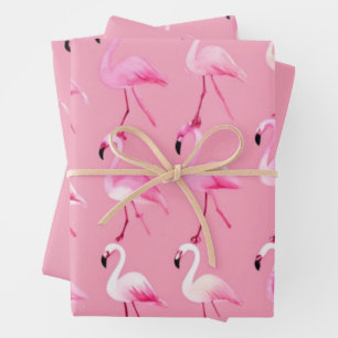 Pink Flamingo Paradise: Watercolor Pattern Wrapping Paper Sheets