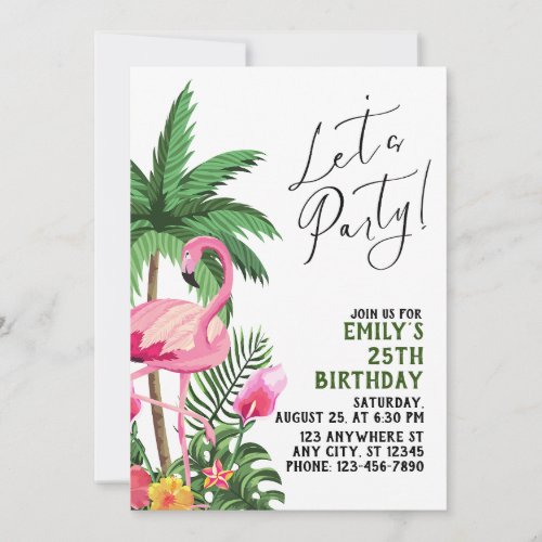 Pink Flamingo Party  Invitation
