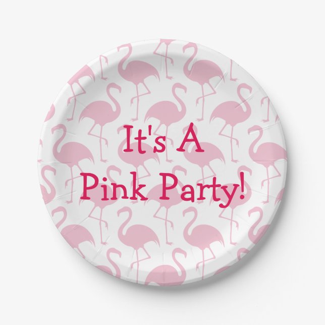 Pink Flamingo Party Paper Plates (Front)
