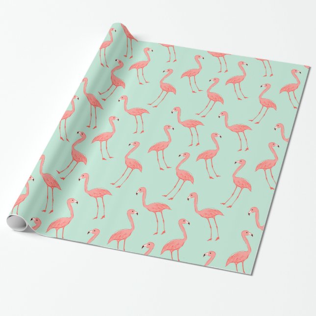 Pink Flamingo Party Pattern Wrapping Paper (Unrolled)