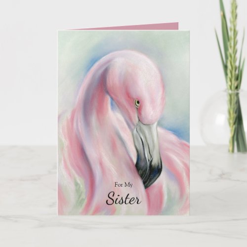 Pink Flamingo Pastel Art Birthday Card
