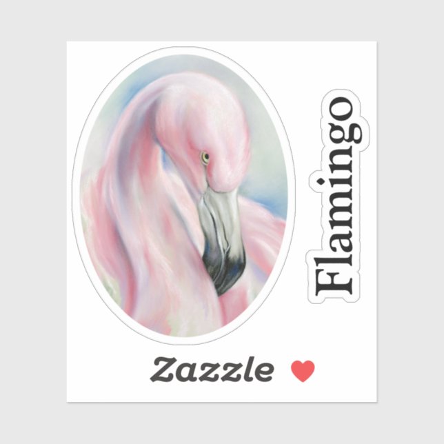 Pink Flamingo Pastel Art Custom Text Sticker (Sheet)
