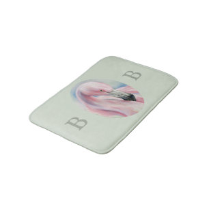 Pink Flamingo Pastel Art Dual Monogram Bath Mat