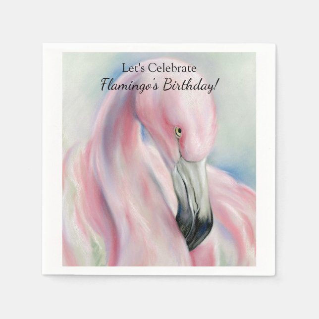 Pink Flamingo Pastel Art Paper Napkins (Front)
