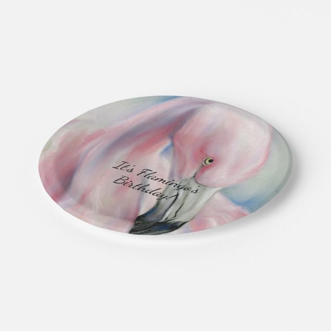 Pink Flamingo Pastel Art Paper Plates (Angled)