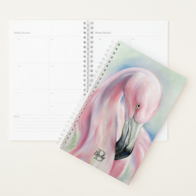 Pink Flamingo Pastel Art Personalized Planner (Display)