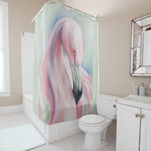 Pink Flamingo Pastel Art Shower Curtain