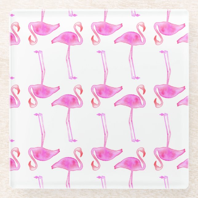 Pink Flamingo Pattern 2 Glass Coaster (Front)