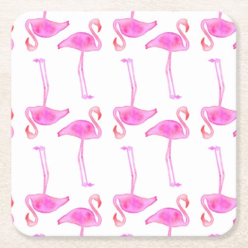 Pink Flamingo Pattern 2 Square Paper Coaster