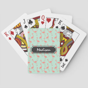 Pink Flamingo Pattern Add Name Poker Cards