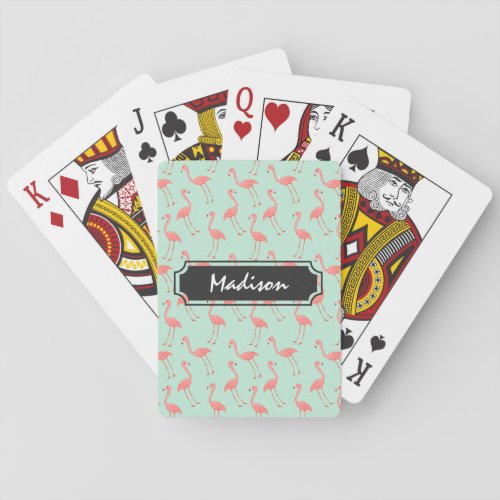 Pink Flamingo Pattern  Add Name Poker Cards
