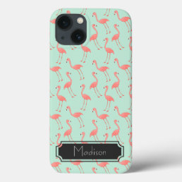 Pink Flamingo Pattern | Add Your Name iPhone 13 Case
