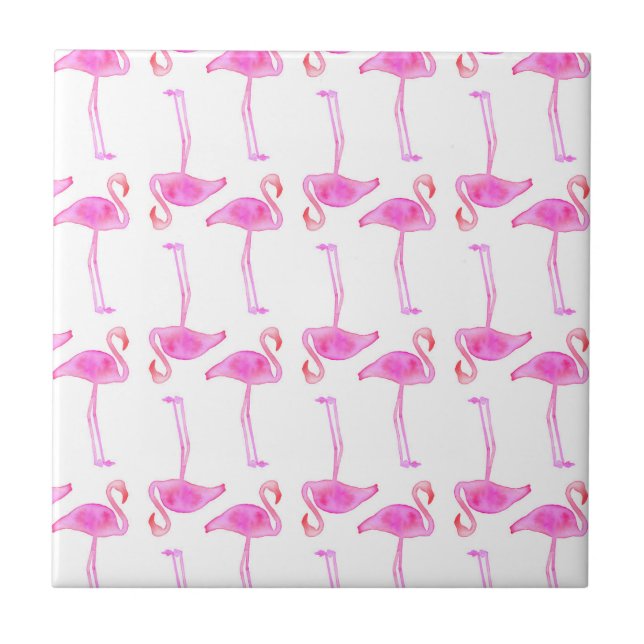 Pink Flamingo Pattern Ceramic Tile (Front)