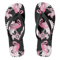 Pink Flamingo Pattern Girly Cool Black Flip Flops