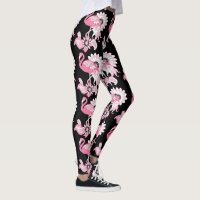Pink Flamingo Pattern Girly Cool Black Leggings