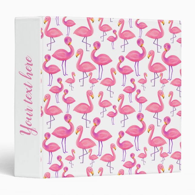 Pink Flamingo Pattern Modern Girly 3 Ring Binder (Front/Spine)