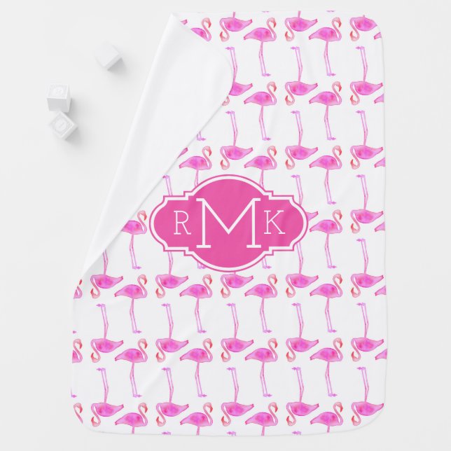 Pink Flamingo Pattern | Monogram Receiving Blanket (In Situ)
