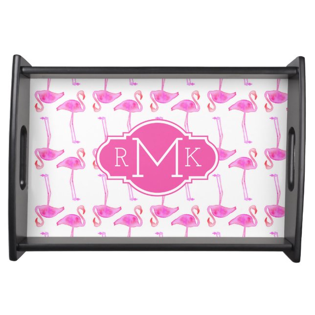 Pink Flamingo Pattern | Monogram Serving Tray (Front)