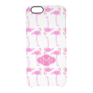 Pink Flamingo Pattern   Monogram Clear iPhone 6/6S Case