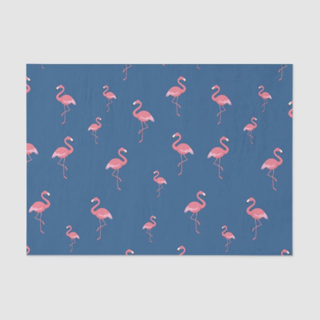 pink flamingo pattern on blue tissue paper (Front)