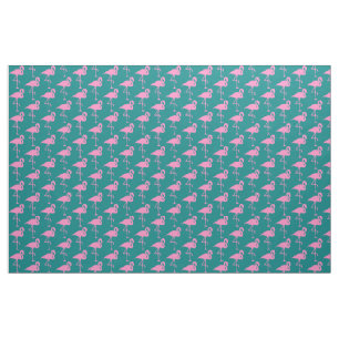 Pink Flamingo Pattern on Teal Fabric