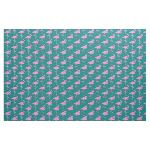 Pink Flamingo Pattern on Teal Fabric