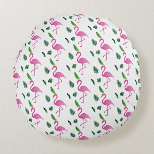 Pink Flamingo pattern Round Pillow