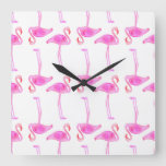 Pink Flamingo Pattern Square Wall Clock