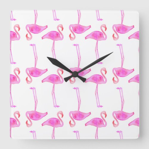 Pink Flamingo Pattern Square Wall Clock