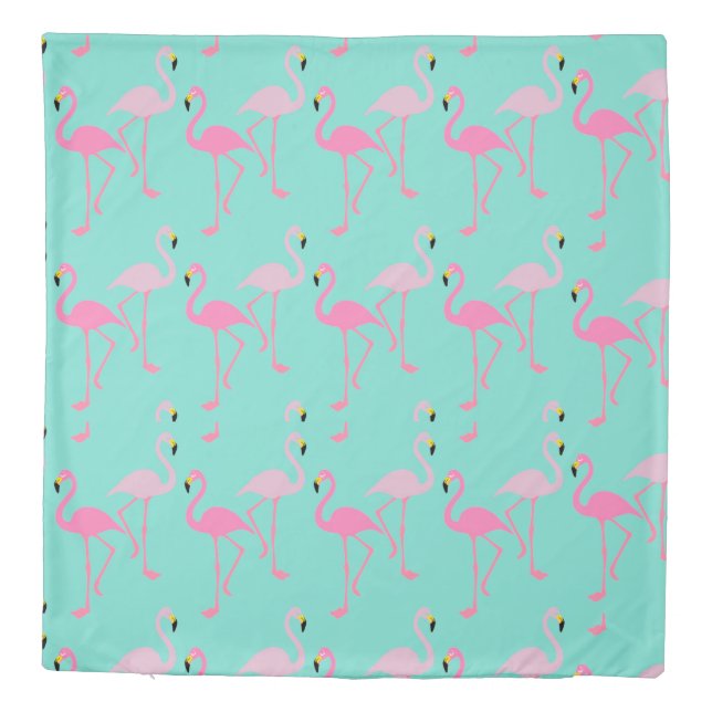 Pink Flamingo Pattern Teal Duvet Cover Queen (Back)