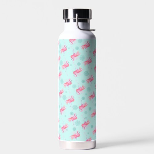 Pink Flamingo Pattern Turquoise Water Bottle