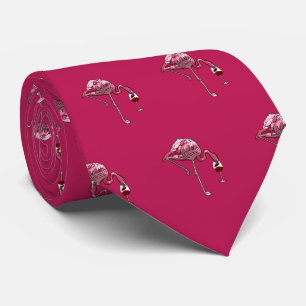 Pink Flamingo Pattern Wine Drinker Cute Neck Tie