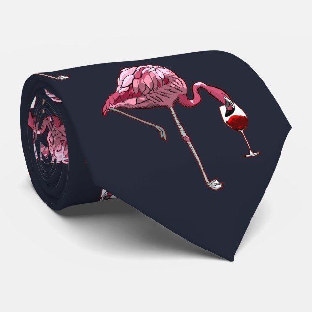 Pink Flamingo Pattern Wine Drinker Funny Novelty Neck Tie (Rolled)