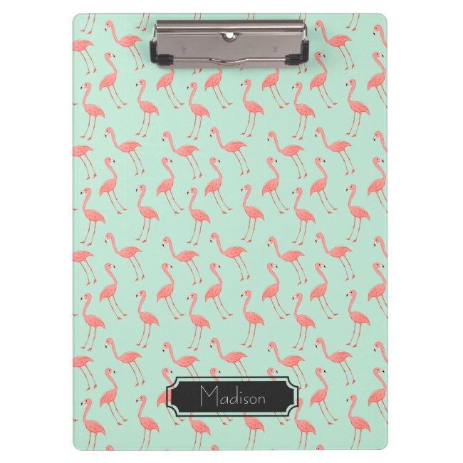 Pink Flamingo Pattern with First Name Clipbaord