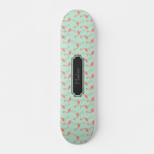 Pink Flamingo Pattern with First Name Skateboard