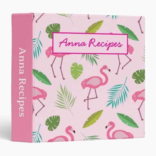 Pink Flamingo Pattern with Tropical Leaves  custom 3 Ring Binder