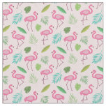 Pink Flamingo Pattern with Tropical leaves  Fabric